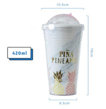 Load image into Gallery viewer, Creative Coffee Mugs Free Plastic Water Bottle Pink Pineapple Pattern Straw Travel Portable Tea Milk Cup Drinkware 420ML CL11151
